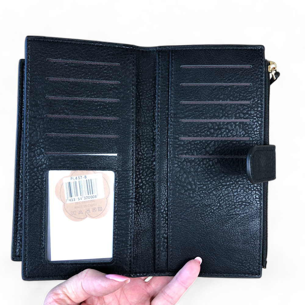 Large BLACK Cotton Road PU Leather Wallet with CLIP
