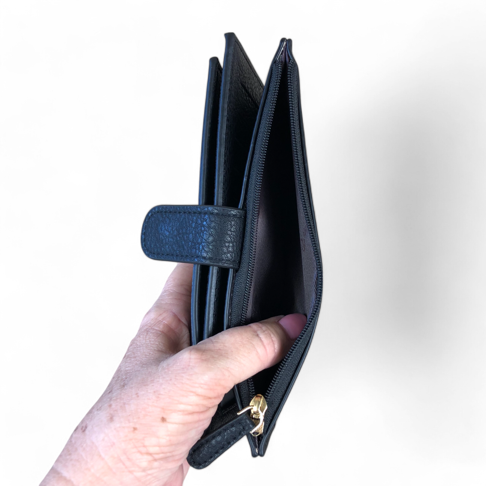 Large BLACK Cotton Road PU Leather Wallet with CLIP