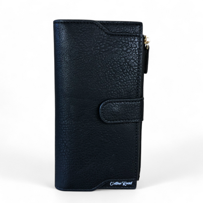 Large BLACK Cotton Road PU Leather Wallet with CLIP