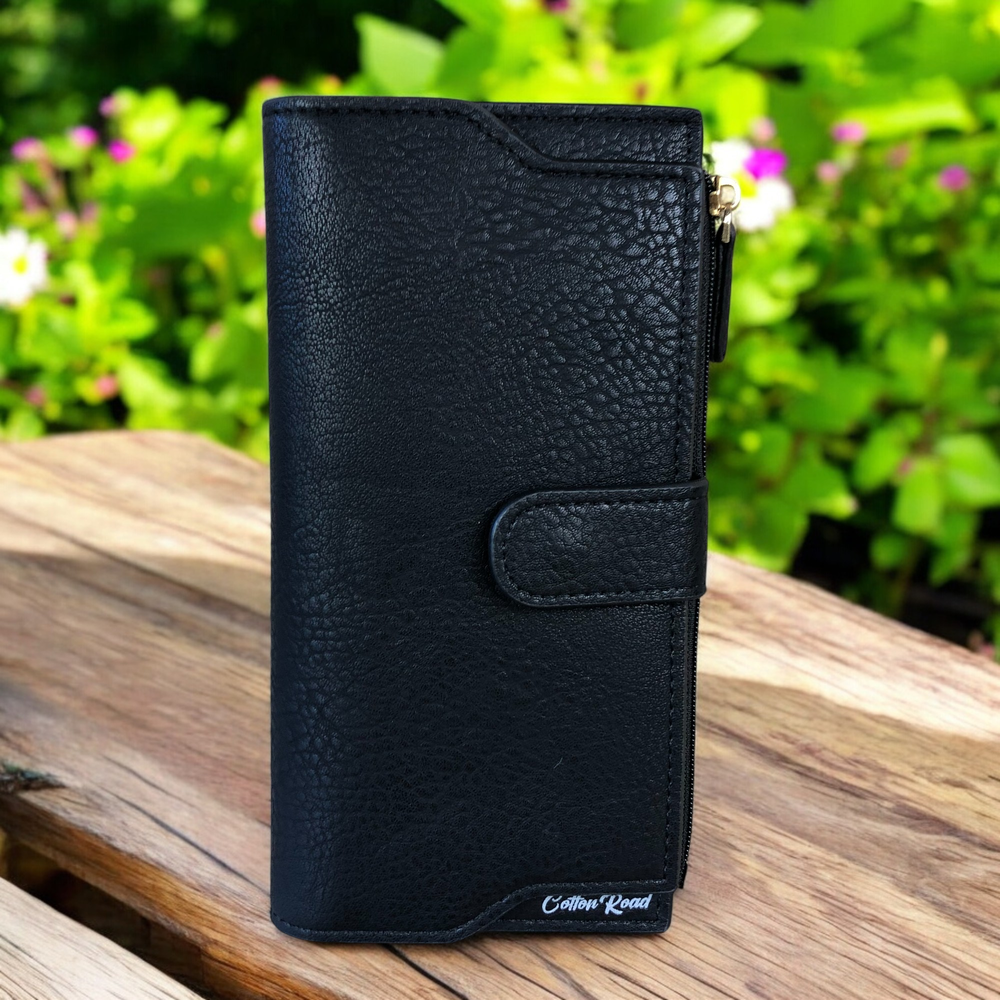 Large BLACK Cotton Road PU Leather Wallet with CLIP