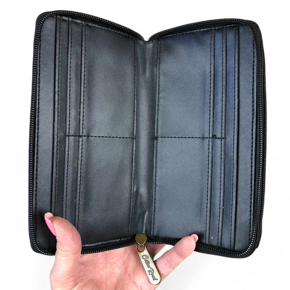 Large BLACK Cotton Road PU Leather Wallet with WINDMILL