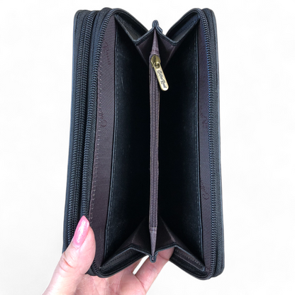 Large BLACK Cotton Road PU Leather Wallet with WINDMILL