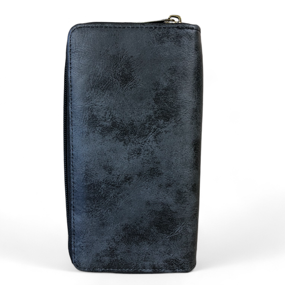 Large BLACK Cotton Road PU Leather Wallet with WINDMILL