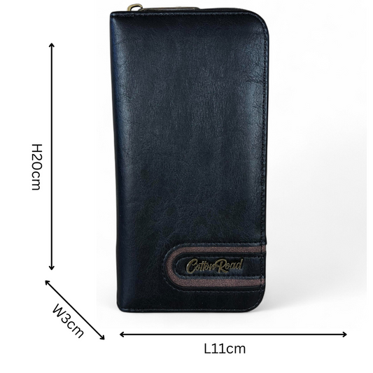 Large BLACK PU Leather Cotton Road Wallet