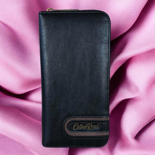 Large BLACK PU Leather Cotton Road Wallet