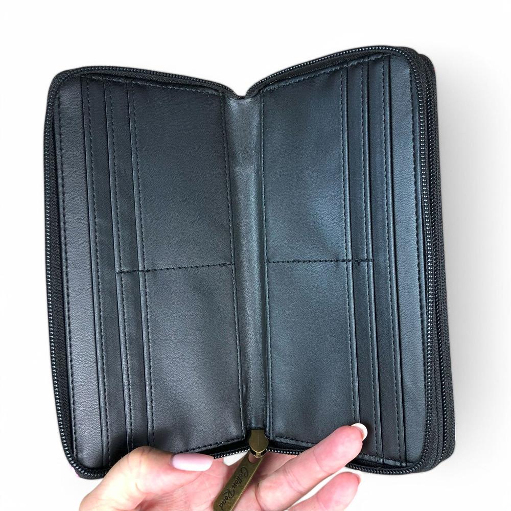 Large BLACK PVC Cotton Road Wallet with PROTEAS