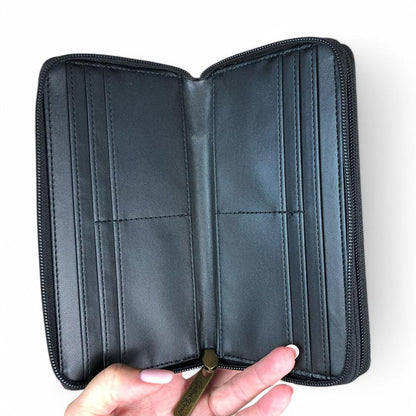 Large BLACK PVC Cotton Road Wallet with PROTEAS