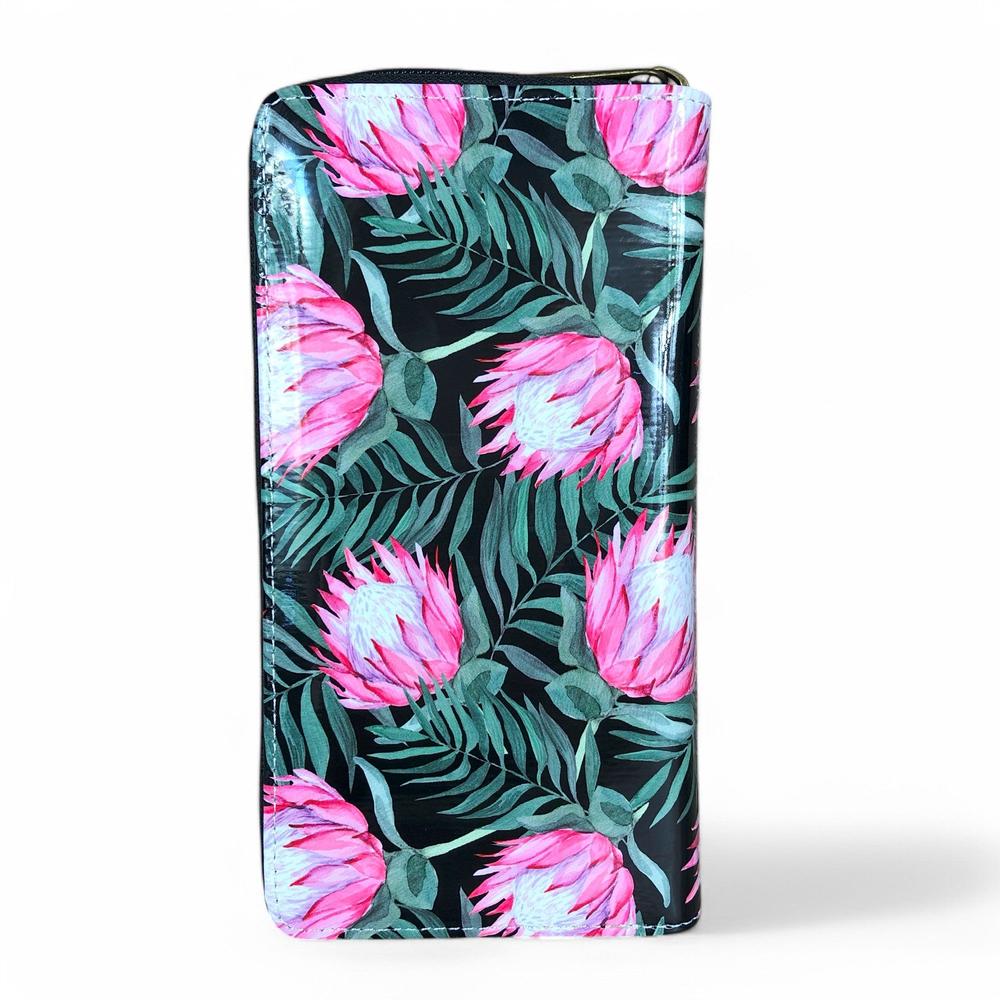 Large BLACK PVC Cotton Road Wallet with PROTEAS