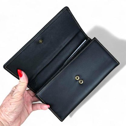 Large BLACK Tri-Fold VIVACE Genuine Leather Wallet