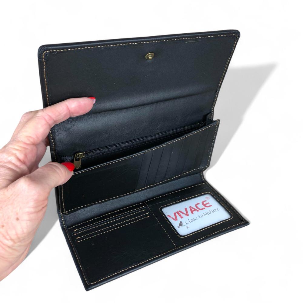 Large BLACK Tri-Fold VIVACE Genuine Leather Wallet
