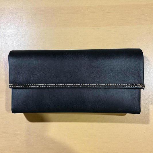 Large BLACK Tri-Fold VIVACE Genuine Leather Wallet with TOPSTITCH