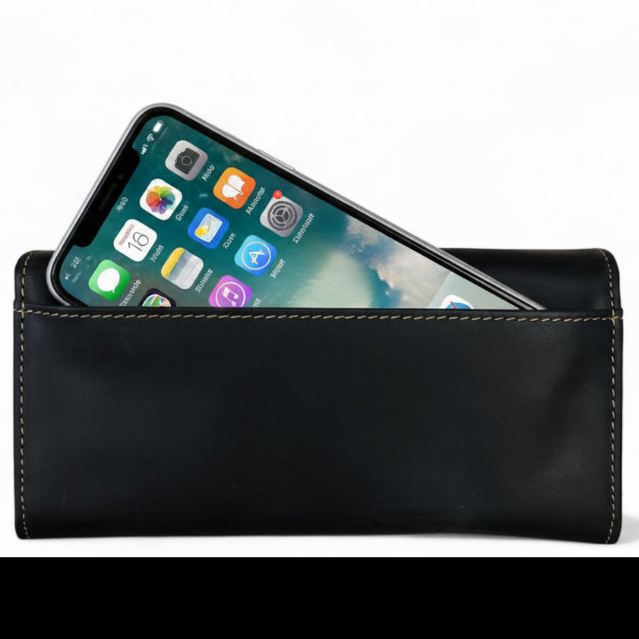 Large BLACK VIVACE Genuine Leather Wallet with Twin Zip Pockets