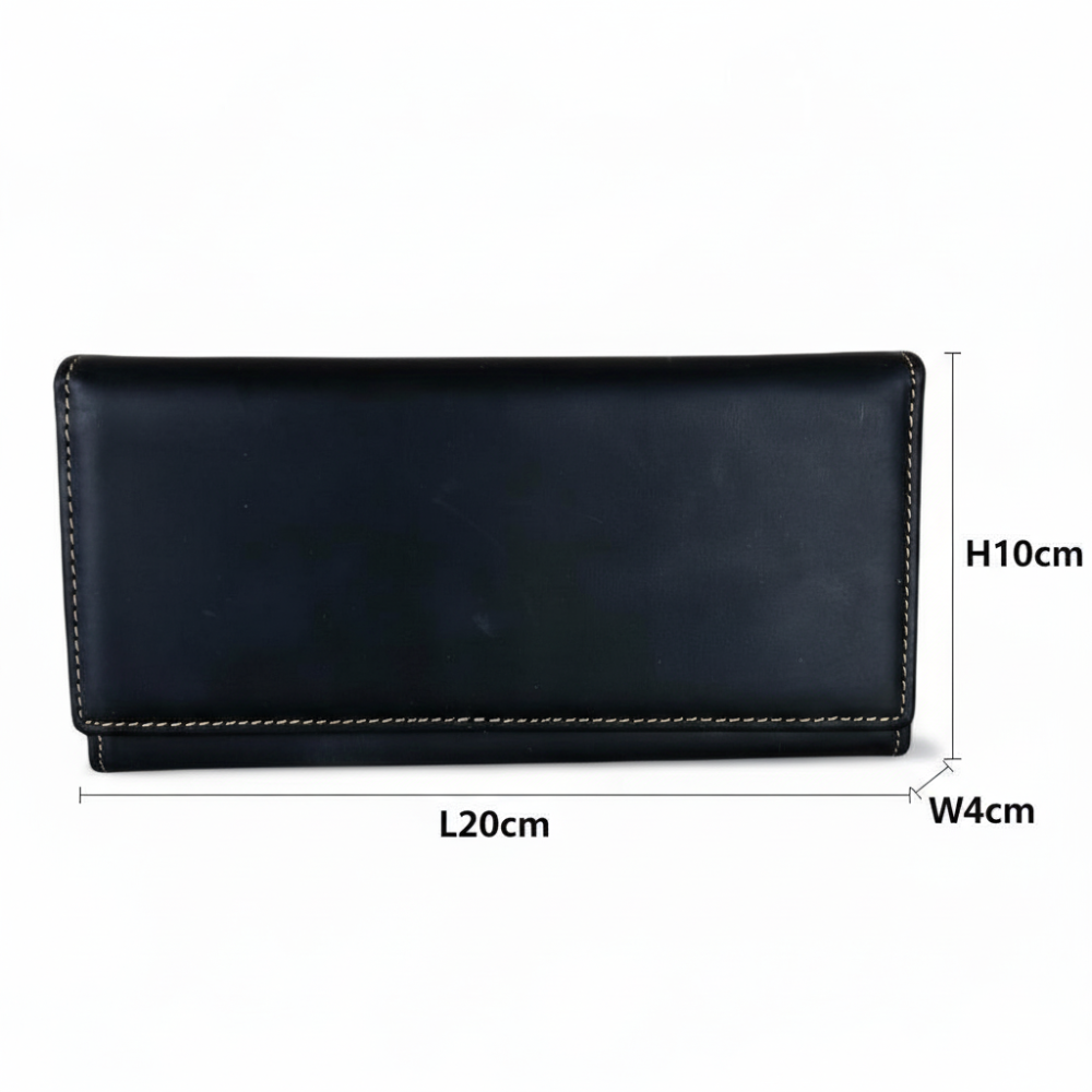 Vivace Wallet: Large BLACK Genuine Leather Wallet with Twin Zip Pockets SIZED
