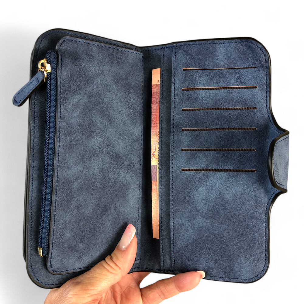 Large BLUE Cotton Road PU Leather Wallet