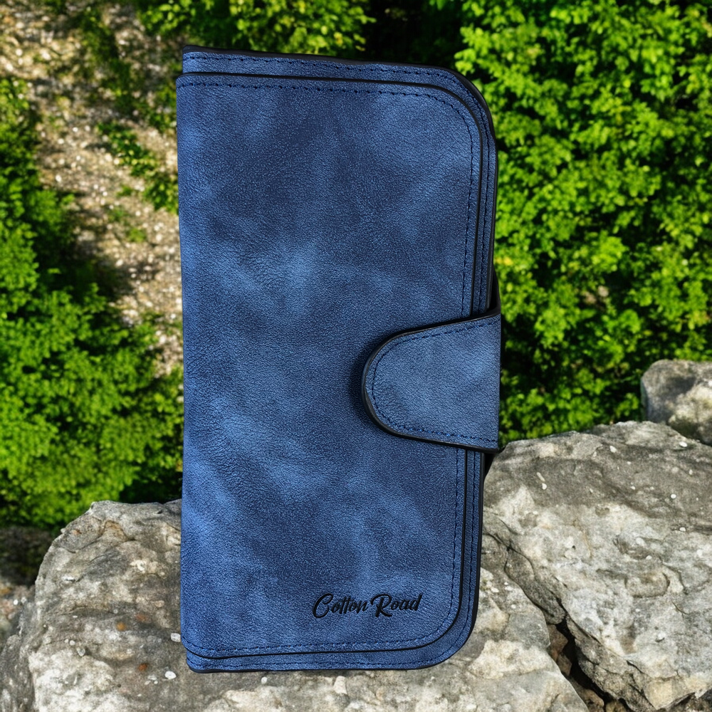 Large BLUE Cotton Road PU Leather Wallet