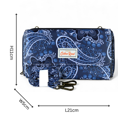Large BLUE Cotton Road PVC Cellphone Sling Wallet with PAISLEY