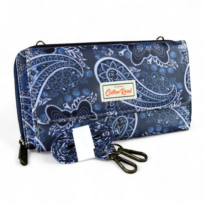 Large BLUE Cotton Road PVC Cellphone Sling Wallet with PAISLEY