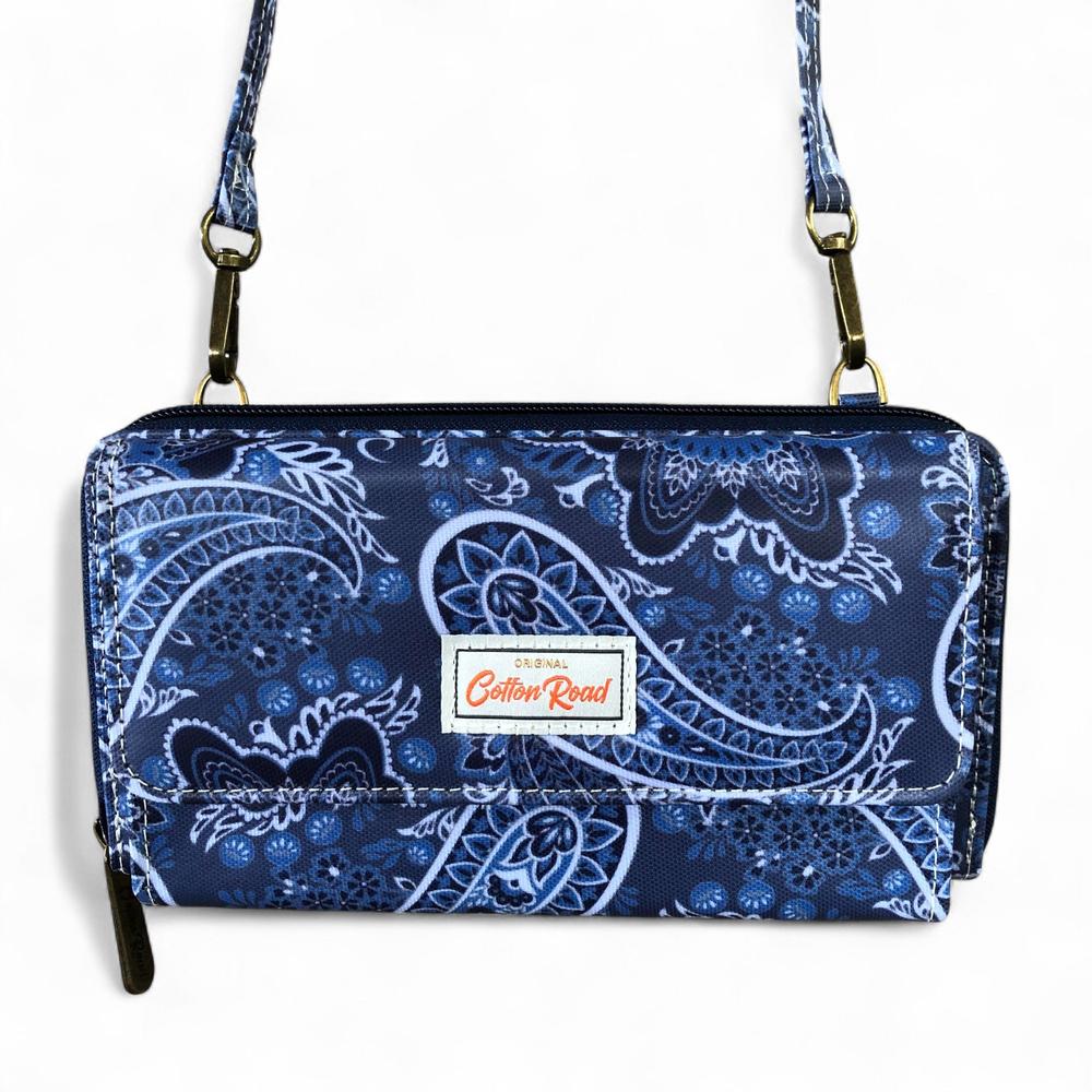 Large BLUE Cotton Road PVC Cellphone Sling Wallet with PAISLEY