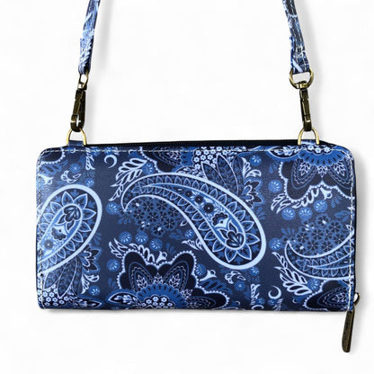 Large BLUE Cotton Road PVC Cellphone Sling Wallet with PAISLEY