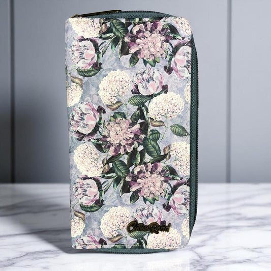 Large BLUE FLORAL PU Leather Cotton Road Wallet