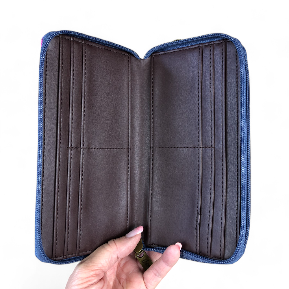 Large BLUE FLORAL PVC Cotton Road Wallet