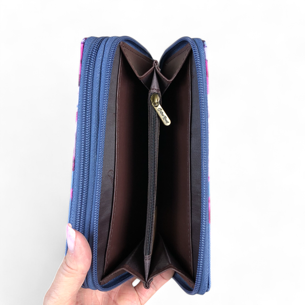 Large BLUE FLORAL PVC Cotton Road Wallet