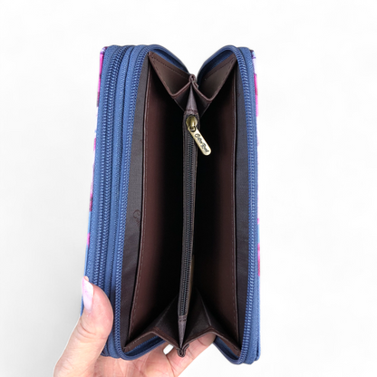 Large BLUE FLORAL PVC Cotton Road Wallet