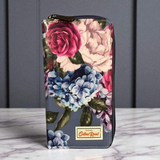 Large BLUE FLORAL PVC Cotton Road Wallet