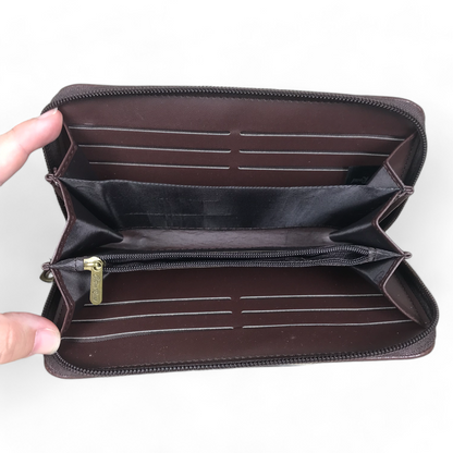 Large BROWN Cotton Road PU Leather Wallet
