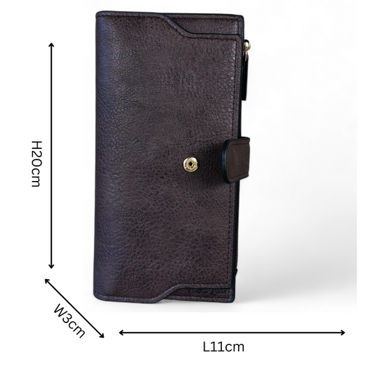 Large BROWN Cotton Road PU Leather Wallet with CLIP