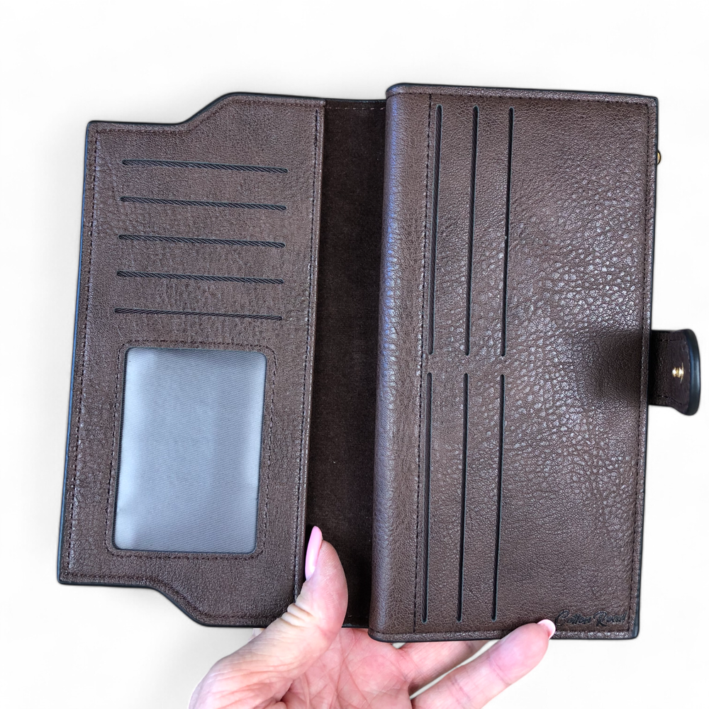 Large BROWN Cotton Road PU Leather Wallet with CLIP