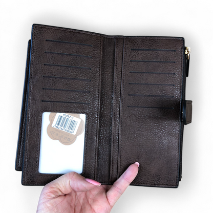 Large BROWN Cotton Road PU Leather Wallet with CLIP