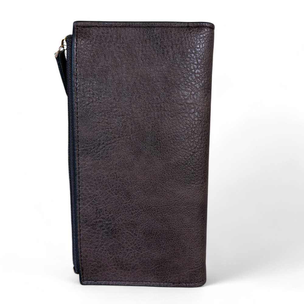 Large BROWN Cotton Road PU Leather Wallet with CLIP