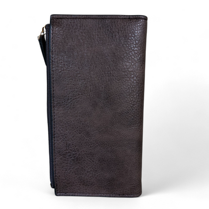 Large BROWN Cotton Road PU Leather Wallet with CLIP