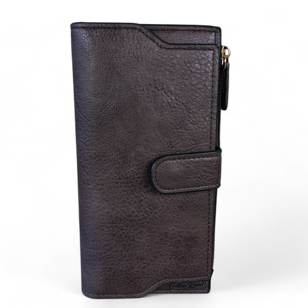 Large BROWN Cotton Road PU Leather Wallet with CLIP
