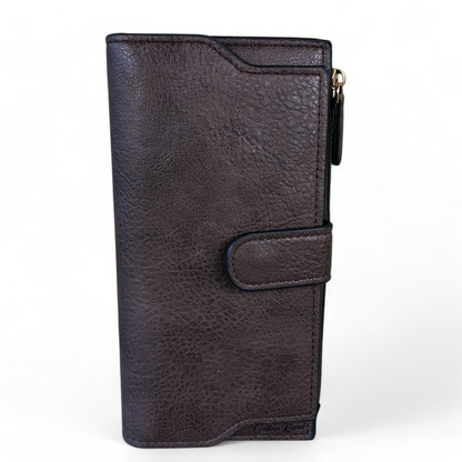 Large BROWN Cotton Road PU Leather Wallet with CLIP