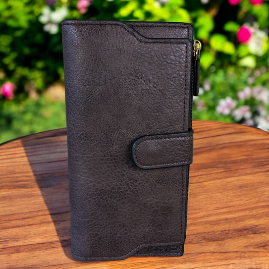 Large BROWN Cotton Road PU Leather Wallet with CLIP