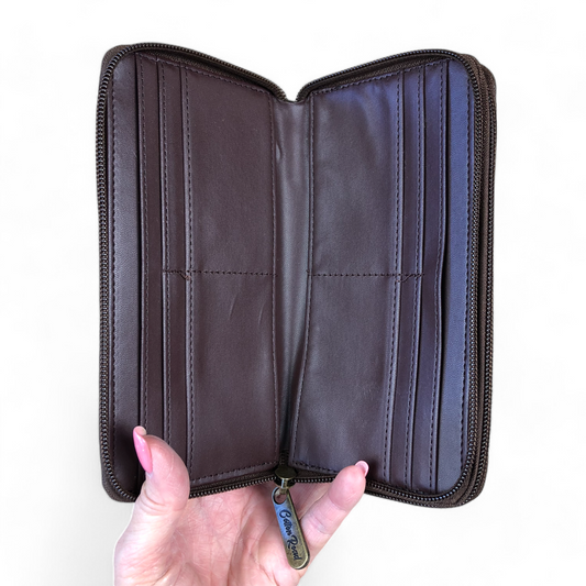 Large BROWN Cotton Road PU Leather Wallet with WINDMILL