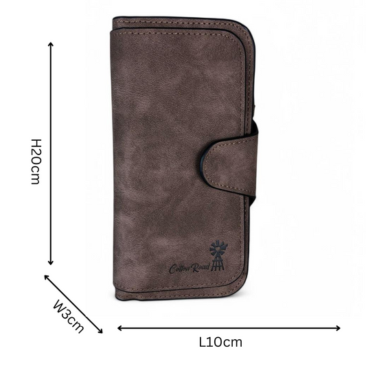 Large BROWN Cotton Road PU Leather Wallet with WINDMILL