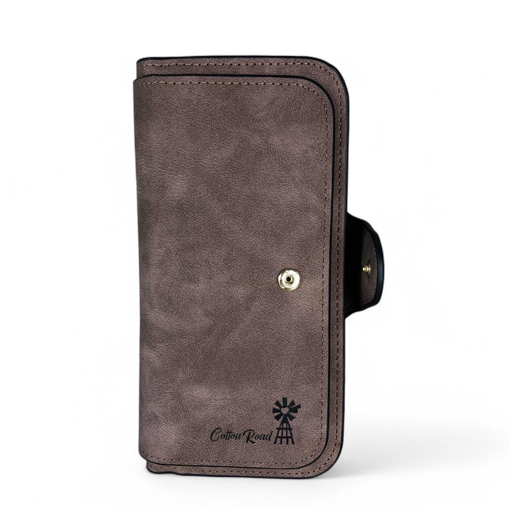 Large BROWN Cotton Road PU Leather Wallet with WINDMILL