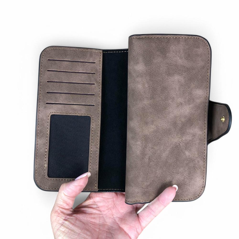 Large BROWN Cotton Road PU Leather Wallet with WINDMILL