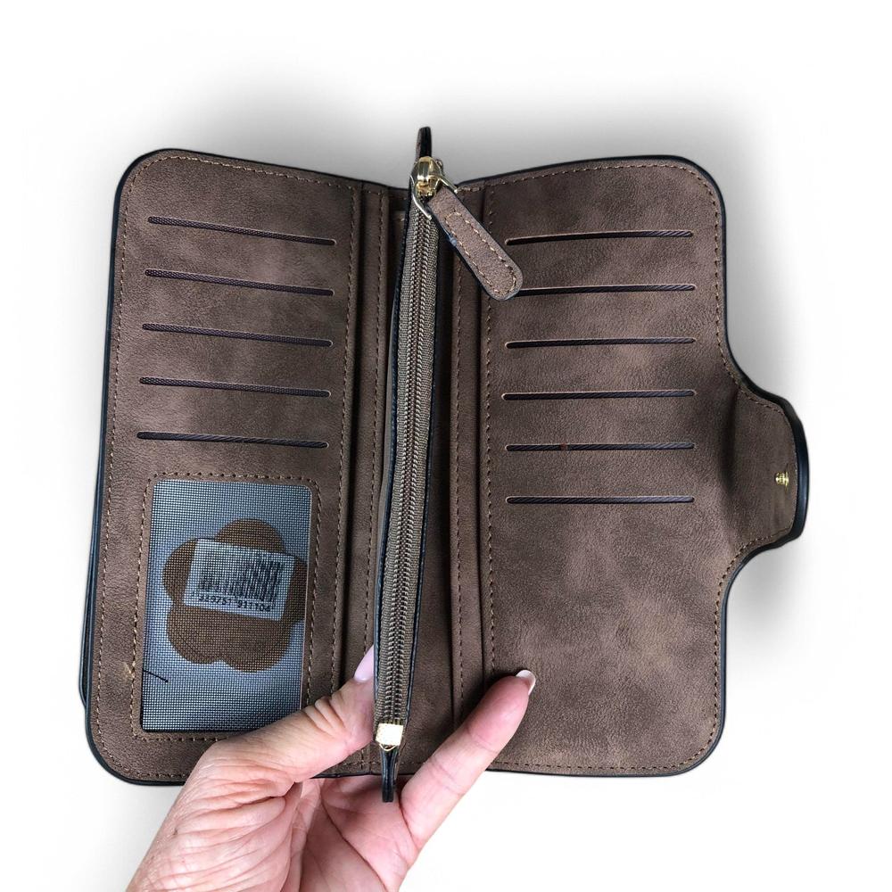 Large BROWN Cotton Road PU Leather Wallet with WINDMILL