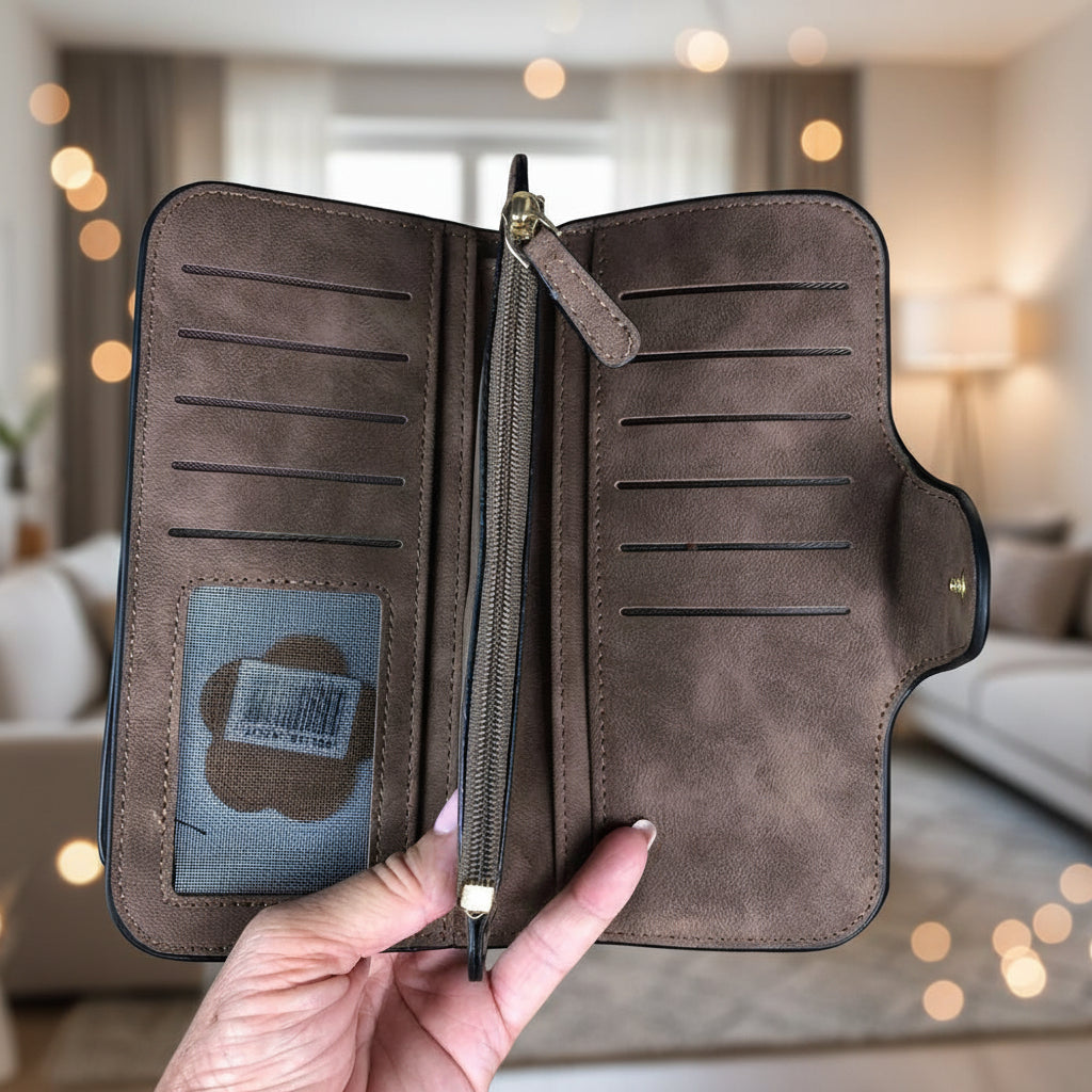 Large BROWN Cotton Road PU Leather Wallet with WINDMILL
