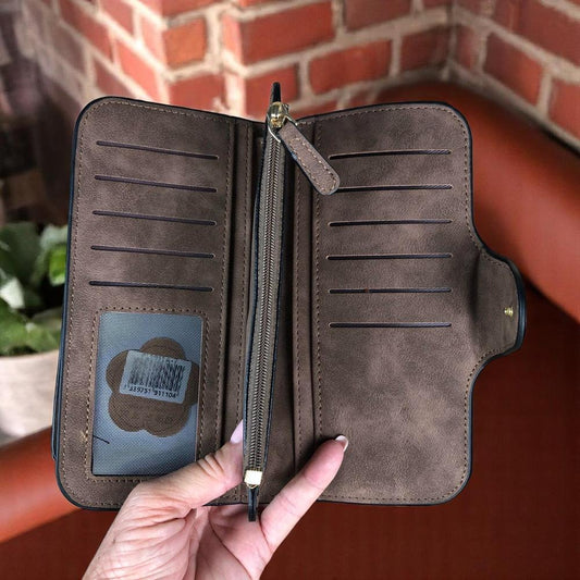 Large BROWN Cotton Road PU Leather Wallet with WINDMILL