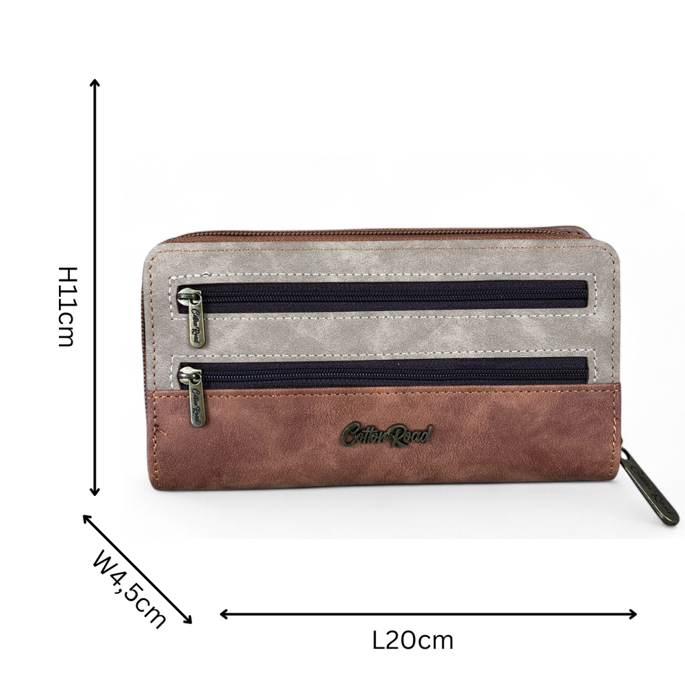 Large BROWN / KHAKI PU Leather Cotton Road Wallet