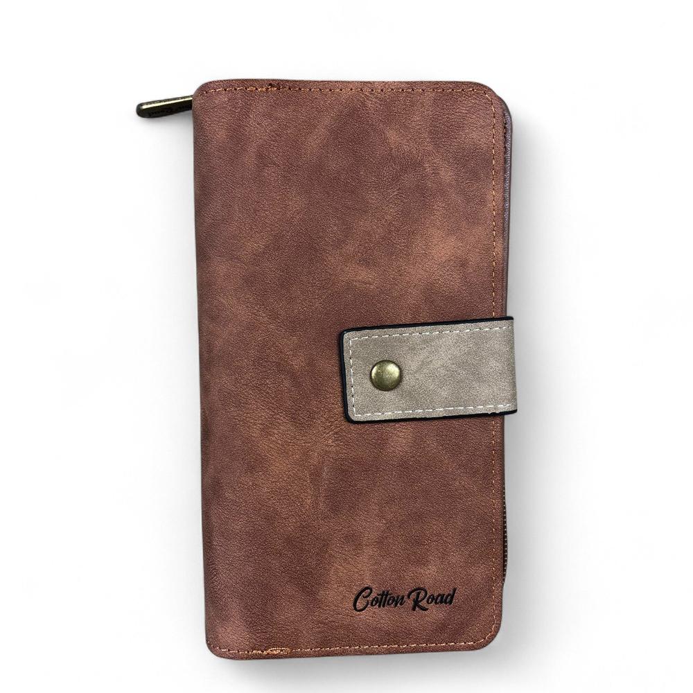 Large BROWN / KHAKI PU Leather Cotton Road Wallet