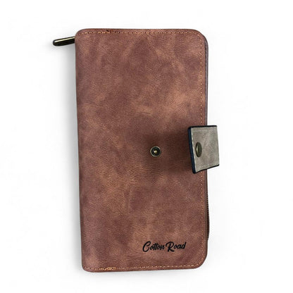 Large BROWN / KHAKI PU Leather Cotton Road Wallet