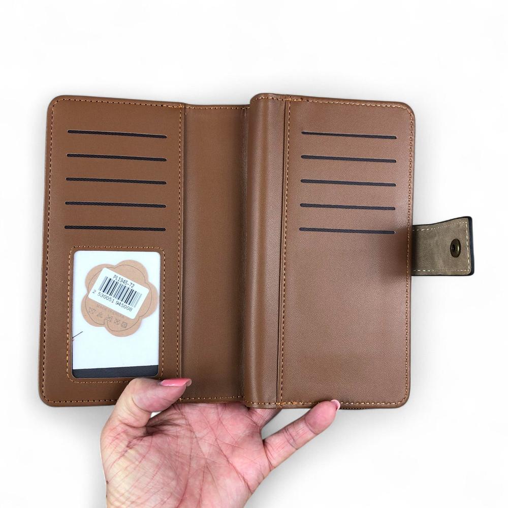 Large BROWN / KHAKI PU Leather Cotton Road Wallet