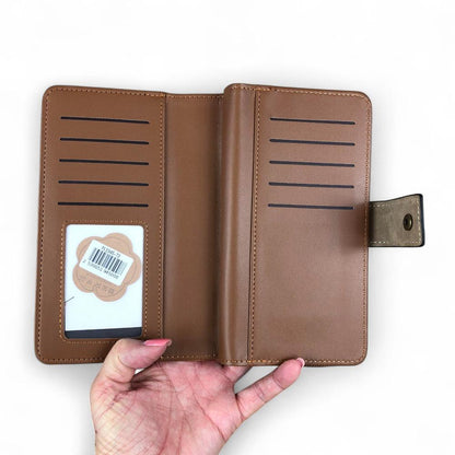 Large BROWN / KHAKI PU Leather Cotton Road Wallet
