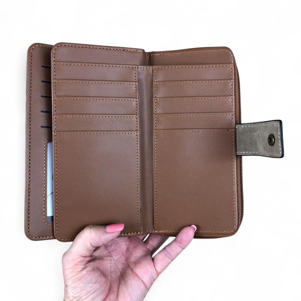 Large BROWN / KHAKI PU Leather Cotton Road Wallet